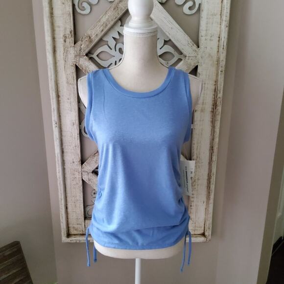 The Sweatshirt Project Women's Sleeveless Crew Neck Side Ruched Tie Tank Blue - Picture 2 of 6